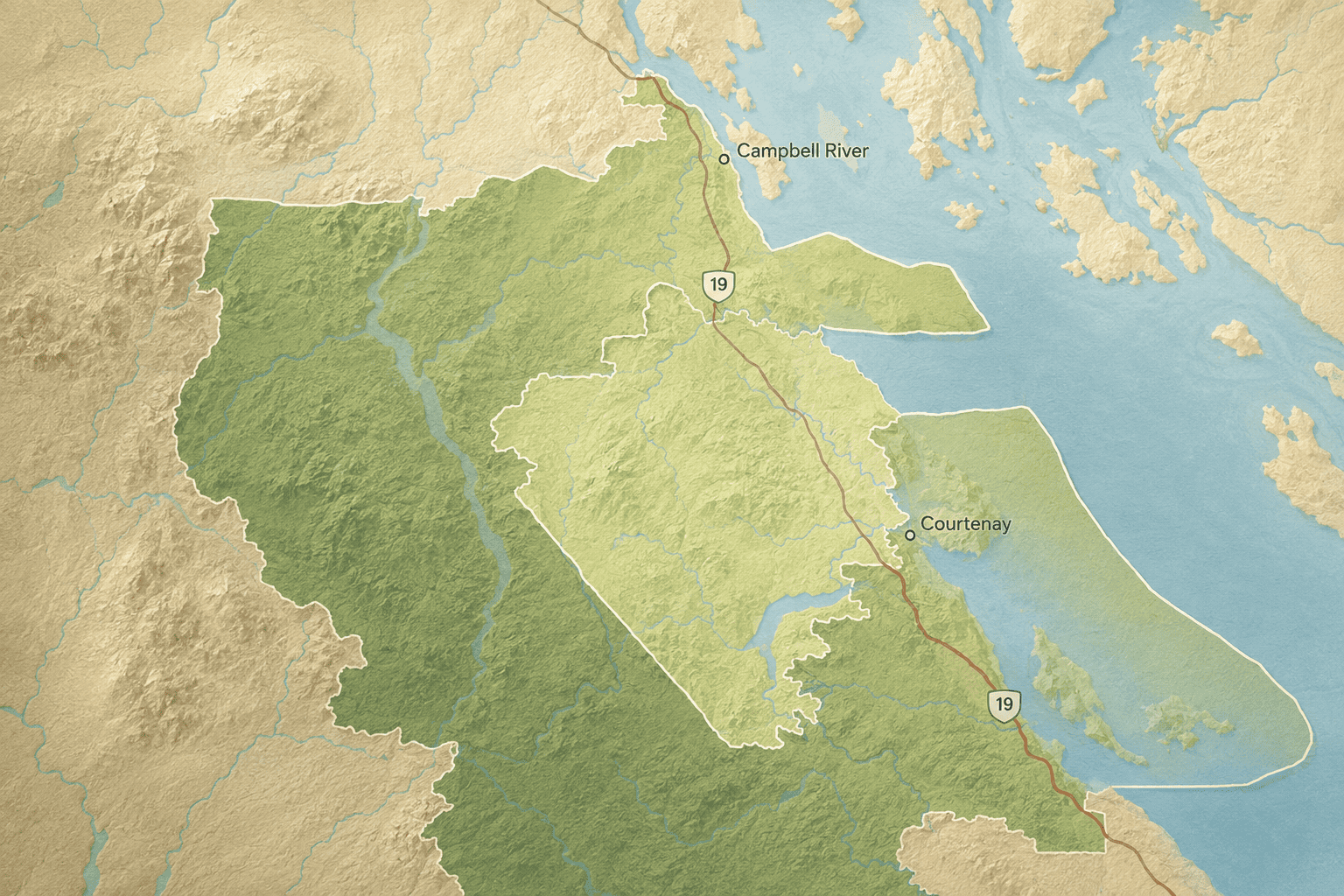 Map illustration of the Comox Valley showing the foreign buyer ban boundary.